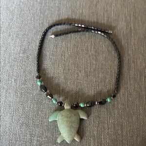 Turtle Pendant Necklace with Black and Green Beads